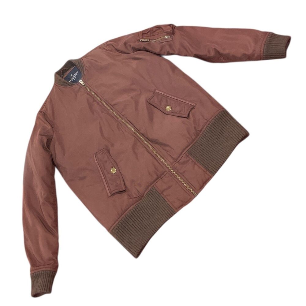 American Eagle Mens Small Maroon Bomber Jacket Full Zip Lined Pockets GUC